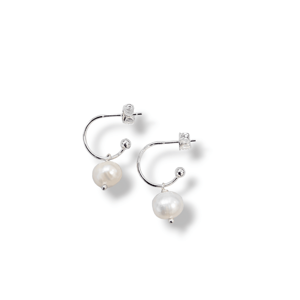 Classic White Pearl Drop Midi Hoops Dollie Jewellery